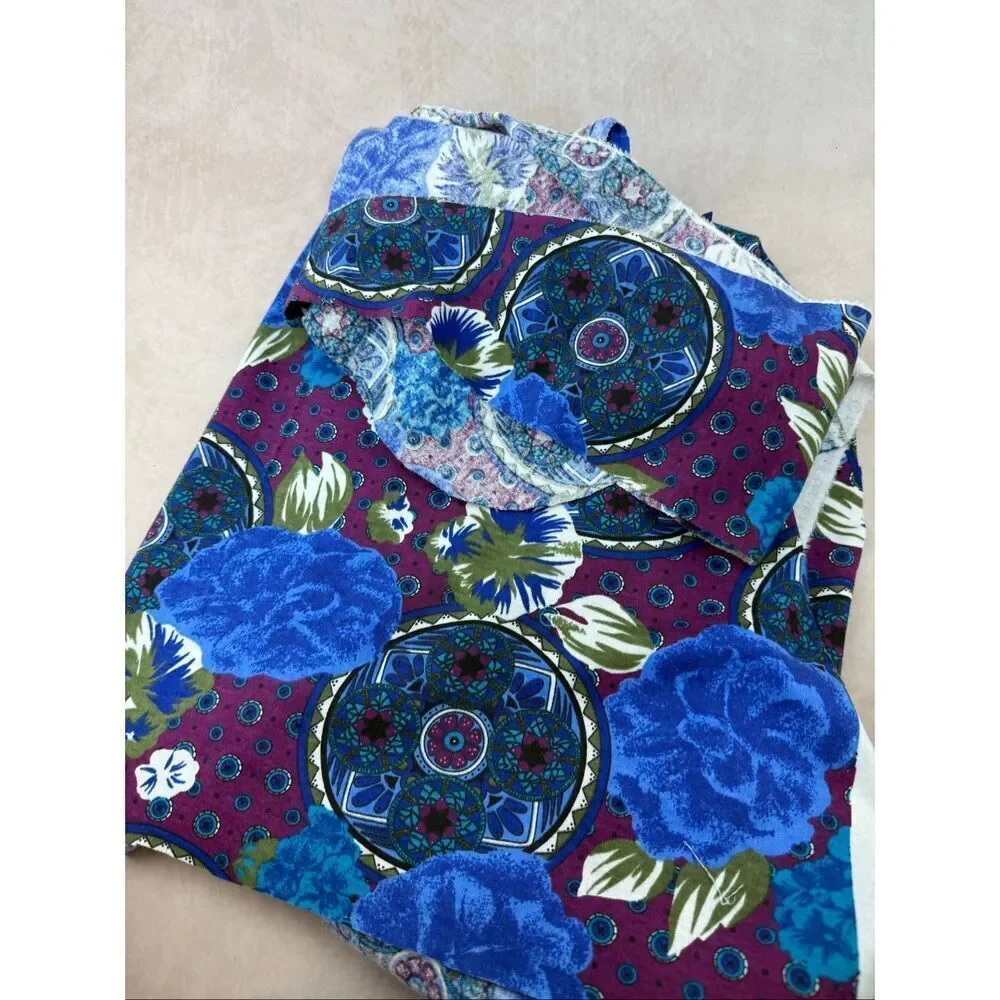 Vintage Fabric Scrap Lot 30x30” + Scraps Floral Geometric Purple Blue